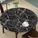 SuxiGlo Black Marble Round Tablecloth – Fitted Circle Table Cover with Elastic Edge, Waterproof & Washable Polyester Table Cloth for 35" to 42" Indoor/ Outdoor Tables