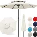 FLAME&SHADE 9ft Patio Umbrella - 2 Tiers Outdoor Umbrella with Push Button Tilt and Crank for UV Protection, Table Market Umbrella for Garden, Deck, Backyard, Pool and Beach(Ivory)
