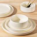 TheTerra Ceramic Dinnerware Sets for 4, 12 Pieces Porcelain Lightweight Plates and Bowls Sets, Scratch Resistant Dish Set, Oven & Microwave & Dishwasher Safe, Beige