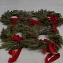 5 Pcs Small Christmas Norfolk Wreaths 15 Inch Christmas Kitchen Cabinet Mini Wreath Real Touch with Bow Ribbon Cedar Red Berry for Xmas Front Door Window Chair Fireplace Table Pillar Farmhouse Decor