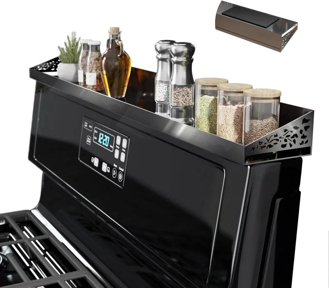 30" Magnetic Stove Top Shelf – Black Stainless Steel Spice Rack and Seasoning Organizer – Kitchen Shelf for Back of Stove – Over Stove Rack and Storage Organizer