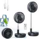 Portable Oscillating Rechargeable Fan, Battery Operated with 4 Speed Settings & Remote Control, Desk Travel Pedestal Fan for Sleeping, Camping, Cruise, RV - Black 8" USB C