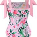 One Piece Bathing Suit for Women with Beach Cover up Wrap Skirt Swimsuit Sarong Retro Floral Print Bikini Set (Pink, XXL)