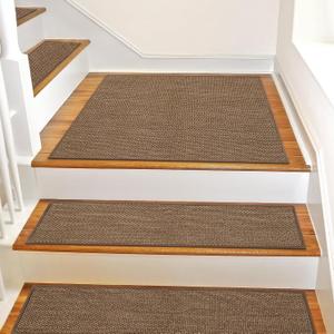 SMILOOL Non Slip Stair Landing Rug for Wooden Steps Indoor, Stair Landing Mat Square 31" x 31" Landing Rugs for Wood Stairs, Carpet Stair Treads Matching Mats, Brown