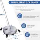 Biswing 16" Pressure Washer Stainless Steel Surface Cleaner with 4 Wheels & 1/4" Quick Connector, Power Washer Attachment with 2 Extension Wand, 2 Replacement Nozzles, 4000 PSI