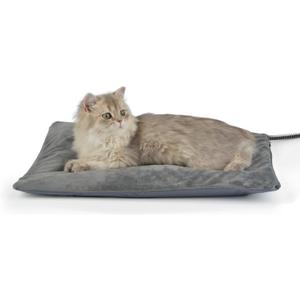Outdoor Heated Cat Bed, Soft Pet Heating Pad with Steel-Wrapped Cord, Outside Pet Warmer for Feral Cats and Dogs, 19.7" x 15.7", 40 Watts (Gray)