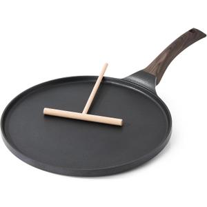 SENSARTE Nonstick Crepe Pan, Swiss Granite Coating Dosa Pan Pancake Flat Skillet Tawa Griddle 10-Inch with Stay-Cool Handle, Induction Compatible (Black)