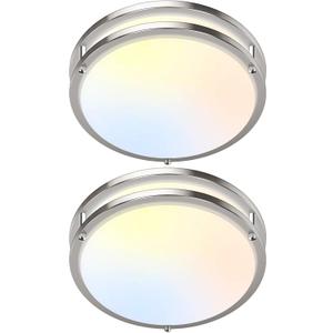 GoBright 2-Pack 10 Inch Bathroom Light Fixtures Ceiling Mount, 30W 3200lm Super Bright LED 2700K/3000K/4000K/5000K/6500K Adjustable Dimmable Kitchen Hall Ceiling Lamps, Brushed Nickle