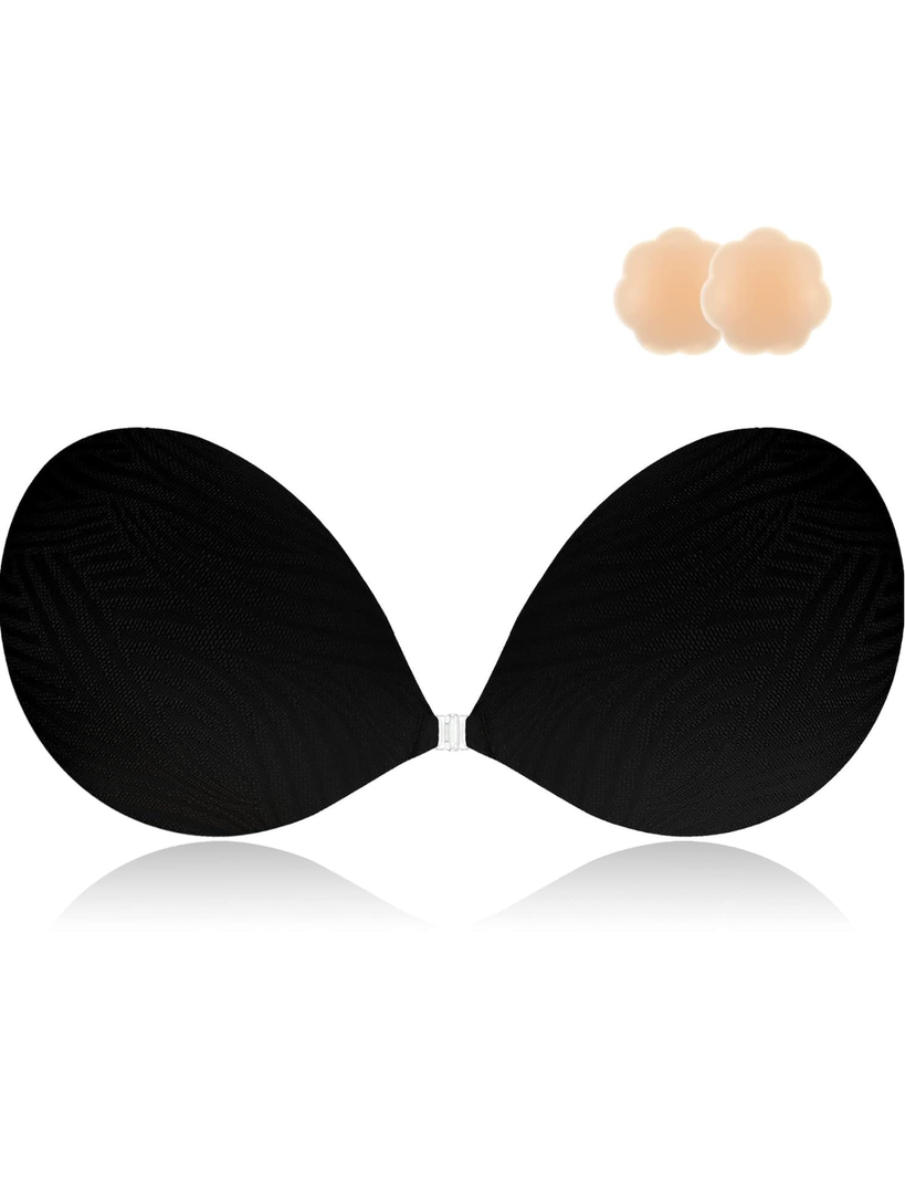 Niidor Sticky Bra Women's Strapless Backless Invisible Push up Silicone Bra with Nipple Covers Size C