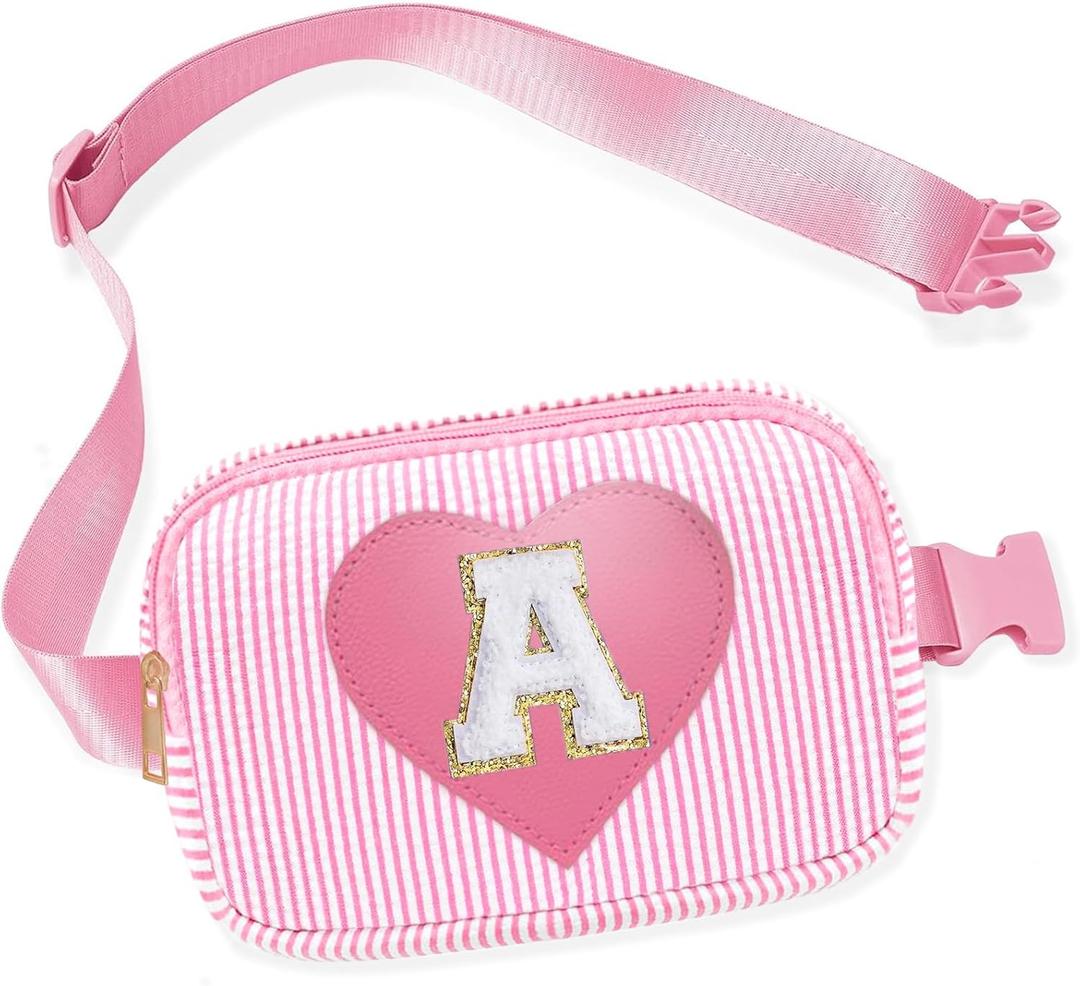 Kids Fanny Pack for Girls, Initial Pink Toddle Belt Crossbody Purse Sling Bag, 4 5 6 7 8 9 10 11 12 13 Year Old Little Girl Birthday Gift Ideas (A)