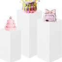 HAISIWLKJ 3PCS Square Pedestal Stands for Parties, White Metal Square Plinths Dessert Table Cube Display Pillars for Birthday Wedding Bridal Baby Shower Party Decorations(Large)