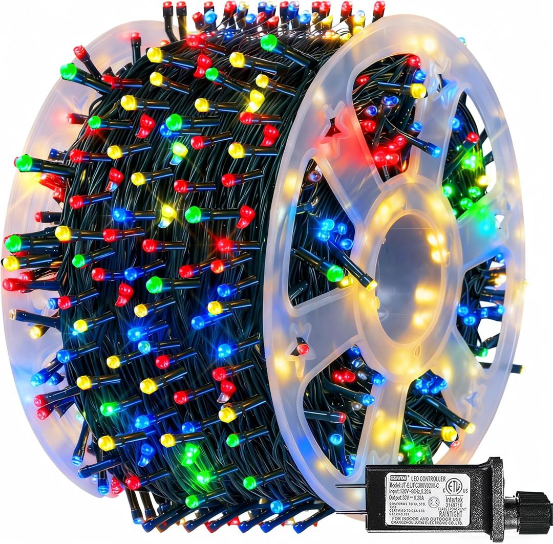 Dazzle Bright 164 FT 500 LED Christmas String Lights, Waterproof Green Wire String Lights with 8 Modes, Outdoor Christmas Decorations for Indoor Garden Party Yard Decor (Multi-Colored)