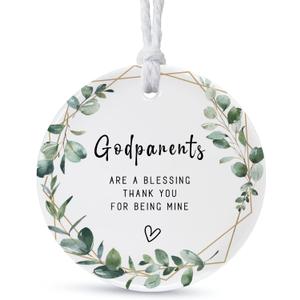 Ornaments Gifts for Godparents 2025,Thank You for Being Mine Gift for Parents in Law,Gifts from Godchild,Round Ceramic Ornament Keepsake,Double-Sided Printing with Ribbon and Gift Box(2.9") (Godpanents-dark Green)