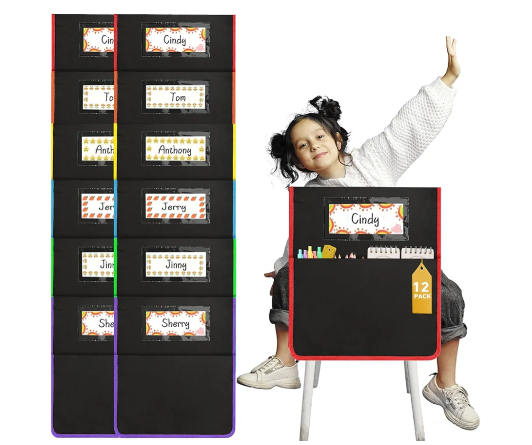 Nivero’s Chair Pockets for Classroom 24 Pack – Durable Seat Sacks & Organizer Covers | Chairback Storage Bags with Pocket for Kids’ Desks, Kindergarten, Students, School Chairs & Dorm Essentials