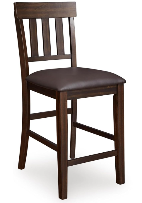 Signature Design by Ashley Haddigan Upholstered Barstool, Slat Back Design, Cushioned Seat, Wood, 25.5" H, Dark Brown