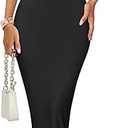 ZESICA Women's Summer Bodycon Midi Dress Sleeveless Square Neck Slim Fit Back Slit Long Cocktail Party Dresses,Black,X-Large