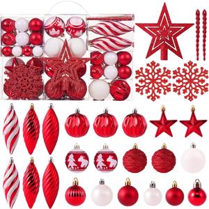 100ct Christmas Ball Ornaments Set - Assorted Shatterproof Hanging Tree Ornament Set with Reusable Hand-held Gift Package for Xmas Tree Holiday Party and Home Decor (Red)