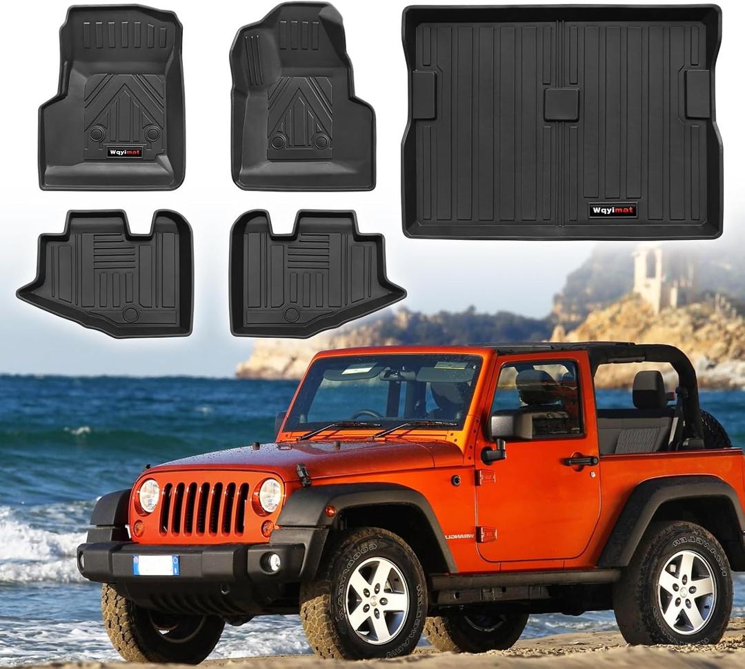 Custom Floor Mats and Cargo Liner for 1997-2006 Jeep Wrangler TJ Accessories All Weather TPE Protection Mat (for 1997-2006 Jeep Wrangler TJ/LJ Set)