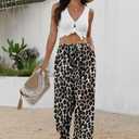 Sampeel Wide Leg Pants for Women Flowy Palazzo Drawstring Elastic Waist Trousers with Pockets Summer Beach Vacation Clothes (M)