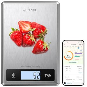 RENPHO Smart Food Kitchen Scale, Food Weight Scale with Nutritional Calculator, Digital Food Scale Grams and Ounces for Weight Loss, Calorie, Macro and Cooking, Stainless Steel (9*6.3 inch)
