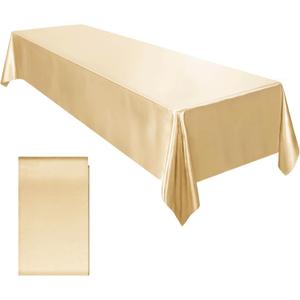 Ruisita Satin Party Tablecloth Table Cover 58 x 102 Inches Wedding Rectangle Bright Silk Cover Smooth Fabric Tablecloth Table Decor for Wedding Banquet Table Decoration, Champagne