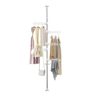 Hershii Adjustable Laundry Pole Corner Clothes Garment Drying Rack Hat Hanger Coat Tree Floor to Ceiling Tension Shelf Storage Organizer with 5 Arms and 1 Hook - Ivory