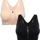 FLORATA Women's Zip Front Sports Bra Seamless Wirefree Post Surgery Bra Padded Sports Bras Yoga Bra with Removable Cups, Large