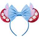 RAZKO Mouse Ears Headband, Red Mice Ears Headband with Sequin Shiny Ears and Bow for Women Girls Hair Accessories(Red Stitchy)