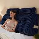 Faux Fur Headboard Pillow with 2 Pack Neck Roll Pillow Large Headboard Pillow Soft and Supportive with Removable Cover (Blue, Queen)