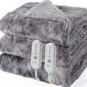 Dowin Heated Blanket King Size, Dual Controllers Faux Fur Electric Blankets, Tie-dye Plush Heating Blanket, Over-Heat Protect, 5 Heating Levels, Machine Washable (100"x 90" Grey)