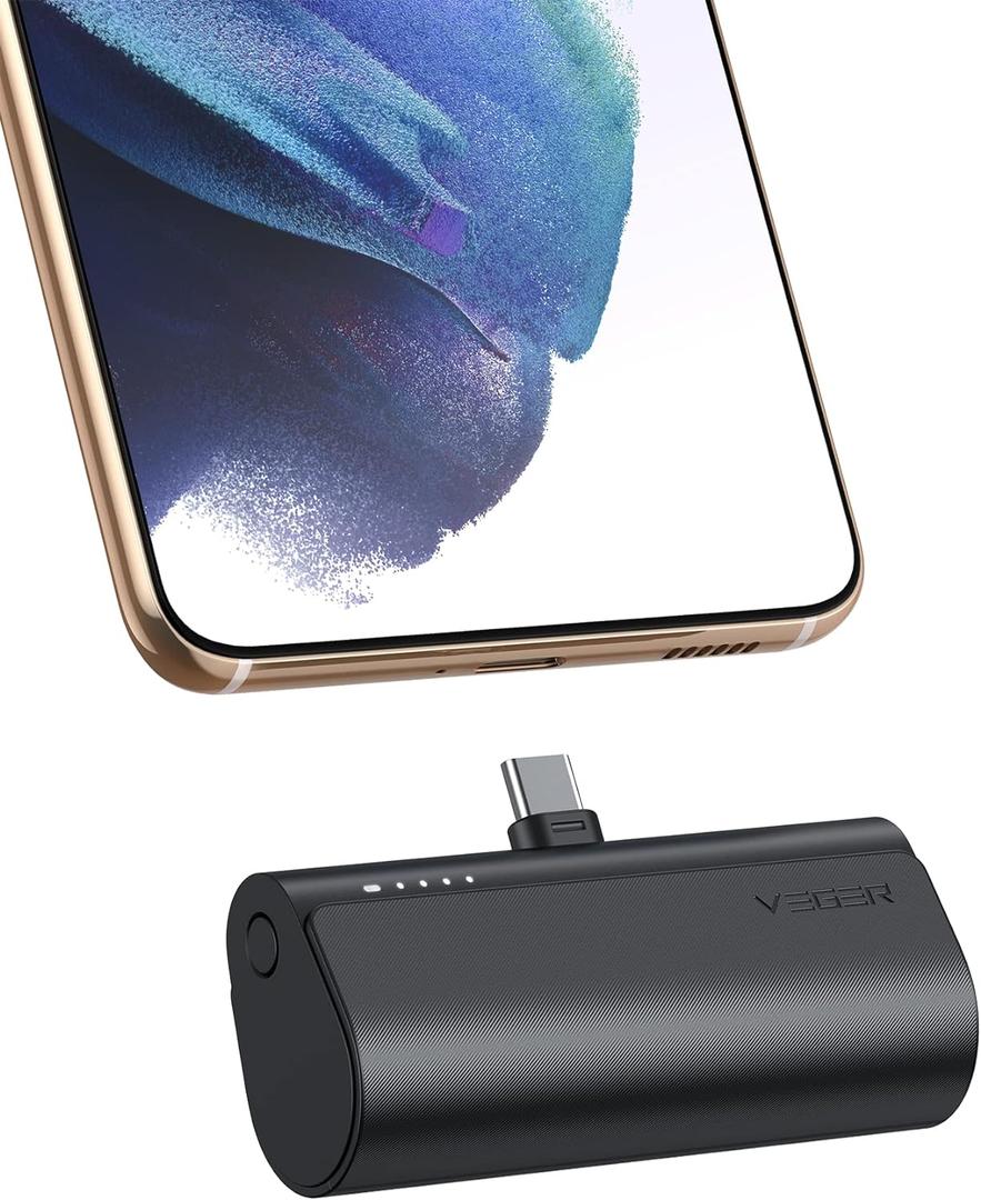 VEGER Portable Charger, USB C Power Bank, 5000mAh Mini Battery Pack Fast Charging 20W Small Charging Bank for iPhone 16/16 Pro/16 Pro Max/15, Samsung Galaxy S25, S24, S23, Note 20, Pixel, Moto, LG