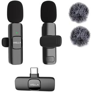 Vislla Wireless Lavalier Microphone for iPhone 15/16/17 Series, iPad and Android Devices, Noise Cancelling,Bluetooth Mini Lapel Microphone for Vlogging/YouTube/Live Streaming/Tiktok/Interview