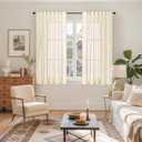 YoungsTex Linen Semi Sheer Curtains 54 Inch Length for Living Room Window - Short Light Filtering Drapes with Rod Pocket Back Tab for Bedroom, Beige, 2 Panels, 42 X 54 Inch