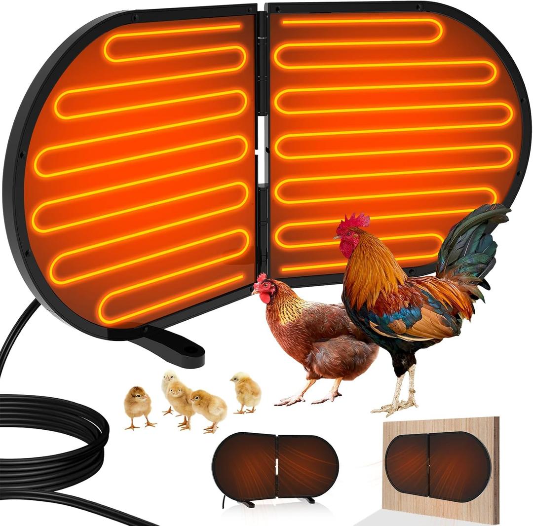 Large Chicken Coop Heater for Winter, 220 Watts Foldable Heat Chicken Heater, Waterproof Radiant Chicks Heaters for Coop, Heater with 2 Heating Plates for Chick Kitten Puppy Pets Animals