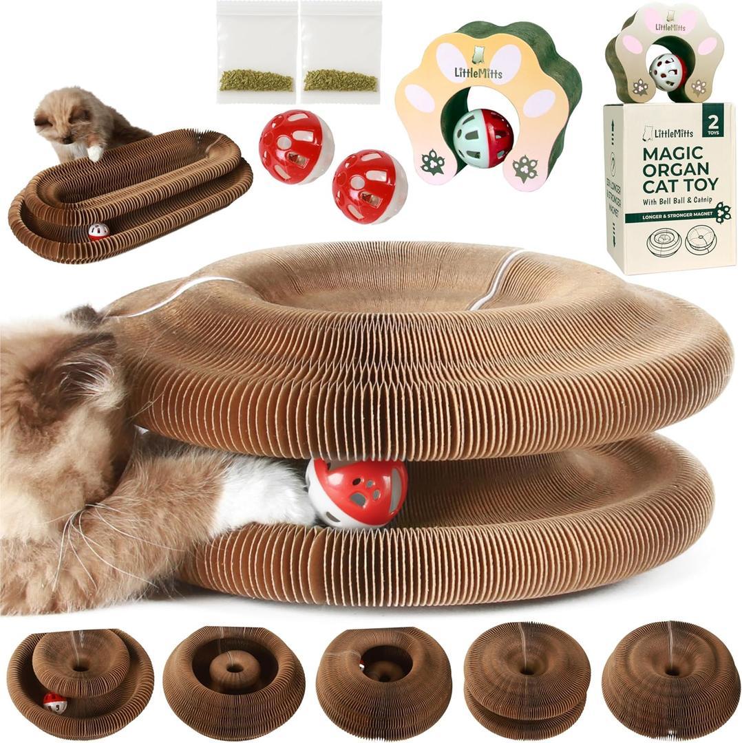 2-Pack Accordion Cat Toy Scratcher Cat Toys for Indoor Cats Expandable Cat Cardboard Scratcher, Magnetic Reversible Interactive Cat Toy | LittleMitts