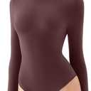 REORIA Women's Long Sleeve Bodysuits Mock Turtleneck Slim Tight Double Lined Basic Layering Body Suits Tops Fall Winter Outfits 2025 (Brown X-Small)