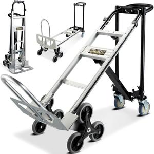 CSHT-2243B 3 in 1 Industrial Convertible Aluminum Hand Truck Dolly Cart, 1000 LBS Capacity, Heavy Duty Stair Climbing Utility Trolley Platform Cart with Wheels for Transport & Moving