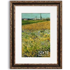 12x16 Picture Frame, Ornate Embossing Frame with Paper Mat and Plexiglass, Fit for 12x16 without Mat or 8x12 with Mat, Wall Mounting Display for Art Prints, Bronze and Antique Gold, 1 Pack