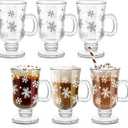 Sliner Set of 6 Christmas Snowflake Glass Coffee Mugs with Handle, 8 oz Clear Irish Footed Coffee Glasses Mugs Winter Holiday for Beverages Latte Hot Chocolate (Snowflake)