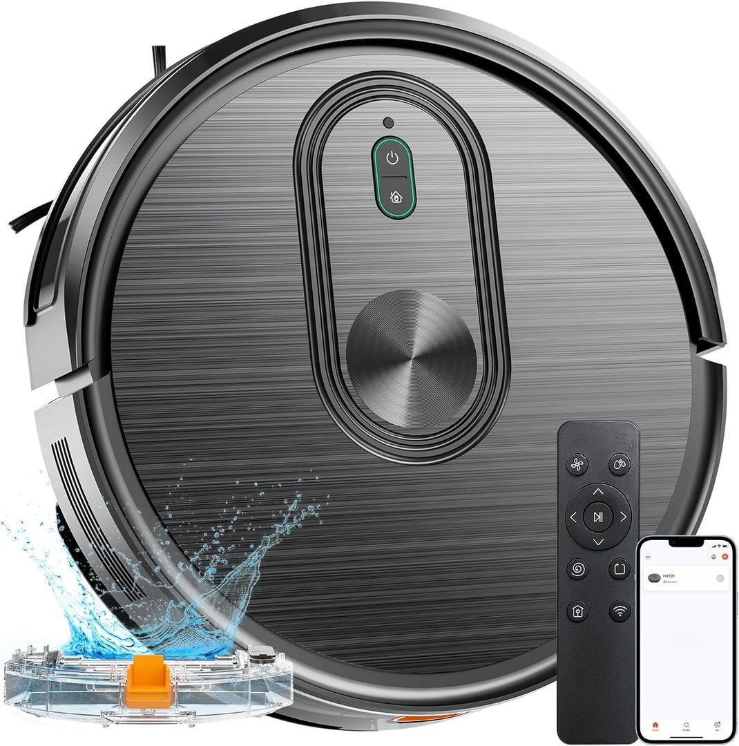 Robot Vacuum and Mop Combo, 3 in 1 Mopping Robotic Vacuum with Schedule, App/Bluetooth/Remote, Max Suction 1600Pa, Self-Charging Robot Vacuum Cleaner, Slim, Ideal for Hard Floor, Pet Hair, Carpet, 12.04"L x 12.04"W x 2.89"H