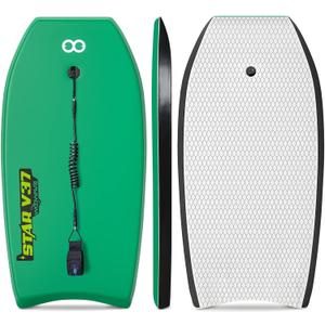 Bodyboard 33-inch/37-inch/42-inch Premium IXPE Body Board with Coiled Wrist Leash, Super Lightweight EPS Core and HDPE Slick Bottom, Perfect Surfing for Kids Teens and Adults
