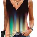 Women's Summer Tops Seashell Edge Neck Loose Fit Tank Top Floral Beach Going Out Sleeveless Shirts Lightorange Size M