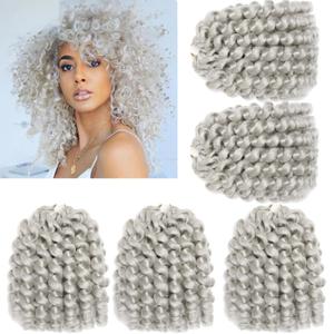 Short Jamaican Bounce Crochet Hair 5 Packs 2X Ringlet Wand Curl Crochet Hair 8 Inch Curly Crochet Hair Extensions Medium Shoulder Length Long Crochet Braiding Hair 100 Roots (Silver)
