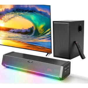 TV Speakers, Home Theater Speaker Wireless Audio Soundbar TV Speaker + Bass Subwoofer Wired Connect, Bluetooth Enabled/Optical/AUX/COAXIAL Inputs with Remote Control