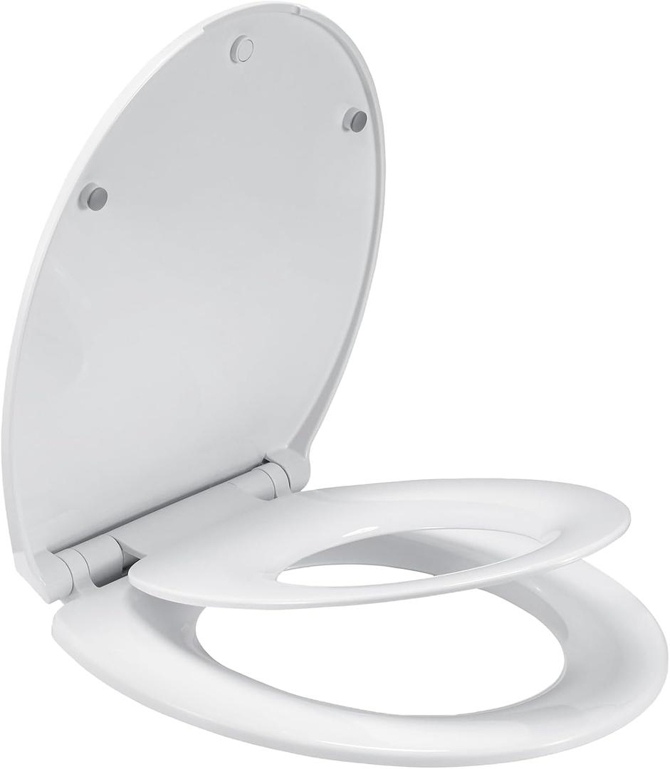 Round Slow Close Toilet Seat with Toddler Seat Built In, Potty Training Seat, Easy to Install and Remove, Never Loosen, White