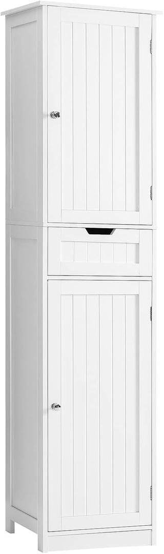 Iwell 67" Tall Bathroom Cabinet, Storage Cabinet with 2 Doors & 1 Drawer, Bathroom Storage Cabinets with Adjustable Shelves, for Living Room, Entryway, Home Office, White, 11.8"D x 15.7"W x 67.1"H