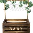 Barydat Wooden Baby Shower Crate Closet, Baby Basket with Handle, Personalized Basket Gifts, Easy Assembly Baskets for Newborn Boy Girl Welcome Gift for New Mom Parents(Dark Walnut)