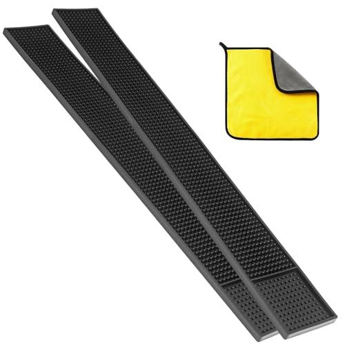 2 Packs Bar Mats 24 " x 3 " With Absorbent Towel,Bar Matts,Non-Slip Bar Service Spill Mat,Coffee Mat for Home Bar,For Cocktail Bartender Restaurant Kitchen Counter Top Cup Barber Station Mats
