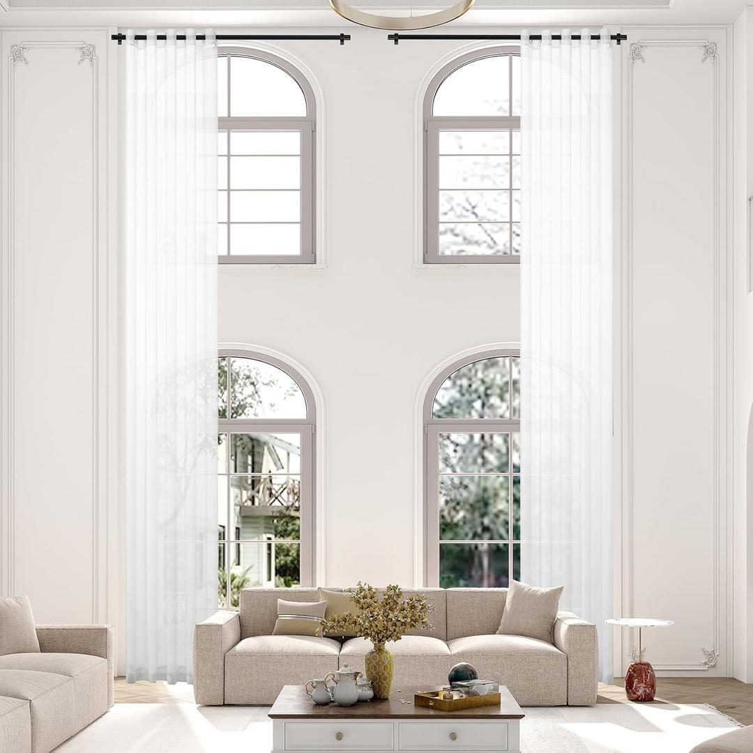 Extra Long Sheer Curtains, Light Filtering High Ceiling Drapes, 2 Story Curtains for Living Room and Loft(1 Panel, White, 52"x192") Extra Long Sheer Curtains, Light Filtering High Ceiling Drapes, 2 Story Curtains for Living Room and Loft(1 Panel, White, 52"x192")