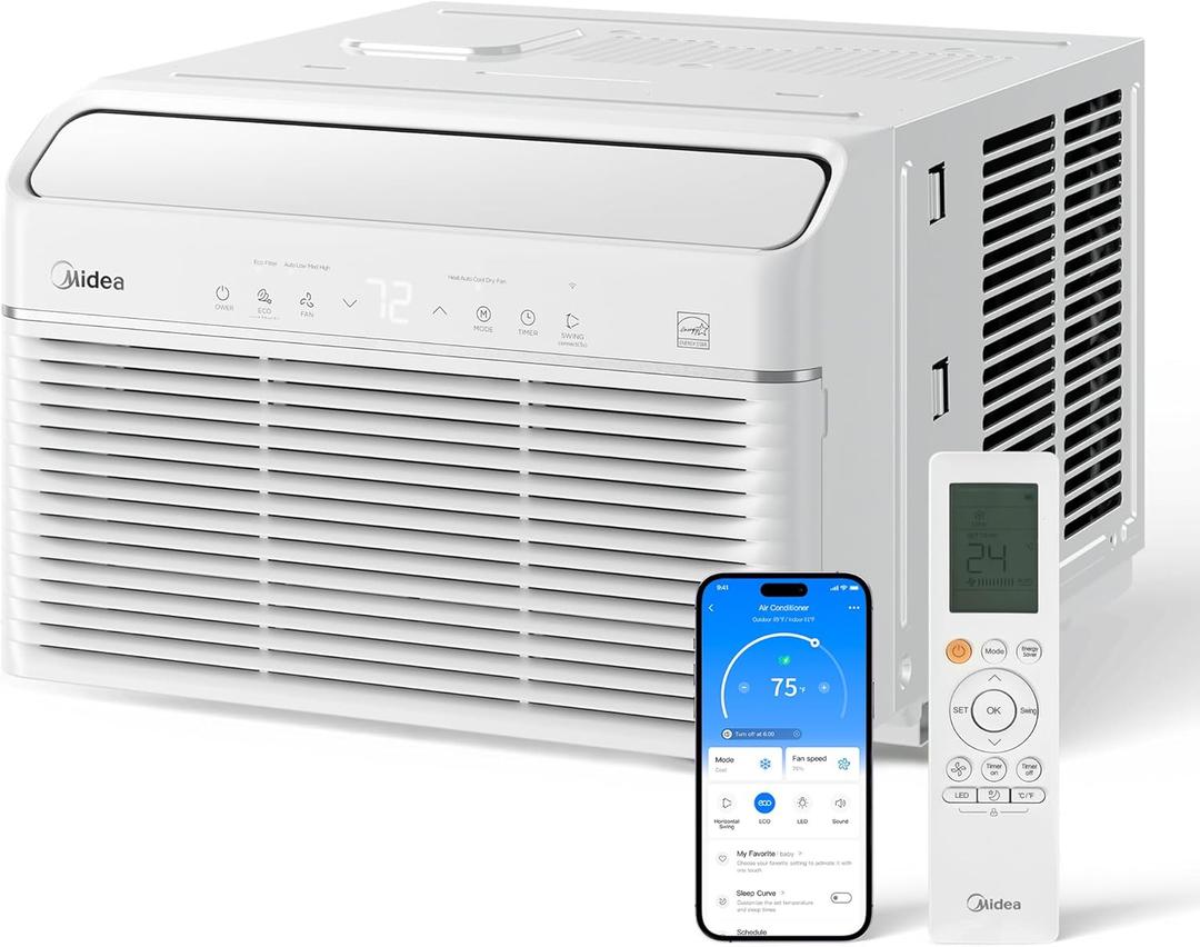 Midea 12,000 BTU Smart Inverter Air Conditioner Window Unit with Heat and Dehumidifier  Cools up to 550 Sq. Ft., Energy Star Rated, Quiet Operation, Electronic Controls, Remote Control, White